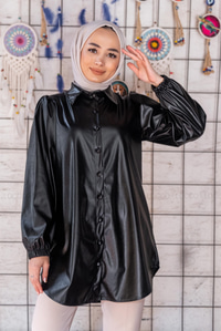 Uygun Fiyatlı OMUZ DETAYLI DERI GOMLEK SIYAH | Loccomoda.com 