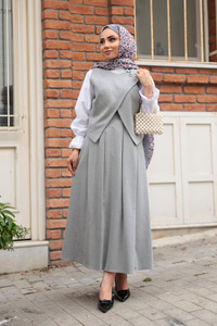 Omuz Düğme Detaylı Takım Açık Gri