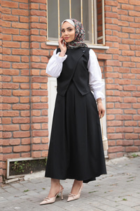 Omuz Düğme Detaylı Takım Siyah