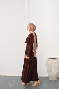 Omuz Fırfır Detay Elbise Kahverengi