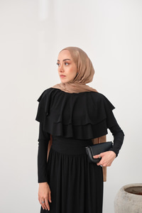 Omuz Fırfır Detay Elbise Siyah