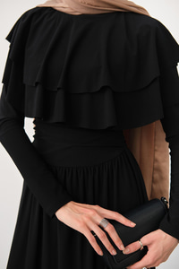 Omuz Fırfır Detay Elbise Siyah