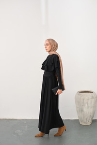 Omuz Fırfır Detay Elbise Siyah