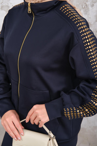 Omuz Gold Drop Detay Önü Cepli Fermuar Detay Takım Lacivert