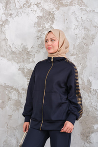 Omuz Gold Drop Detay Önü Cepli Fermuar Detay Takım Lacivert