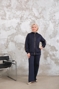 Omuz Gold Drop Detay Önü Cepli Fermuar Detay Takım Lacivert