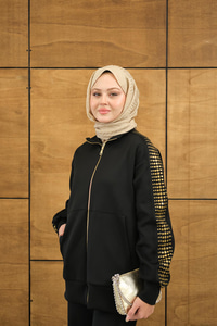 Omuz Gold Drop Detay Önü Cepli Fermuar Detay Takım Siyah