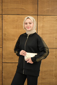 Omuz Gold Drop Detay Önü Cepli Fermuar Detay Takım Siyah