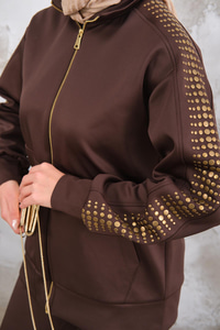 Omuz Gold Drop Detay Önü Cepli Fermuar Detay Takım Kahverengi