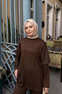 Omuz Parça Detay Takım Kahverengi