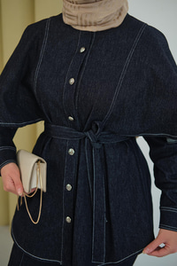 Omuz Pelerin Detay İkili Takım Lacivert