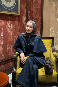 Omuz Pelerin Detay İkili Takım Lacivert