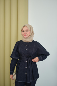 Omuz Pelerin Detay İkili Takım Lacivert