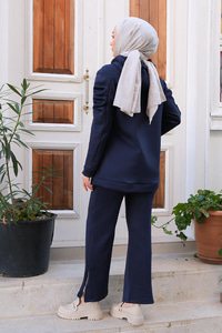 Omuz Pileli Kapüşonlu İkili Takım Lacivert