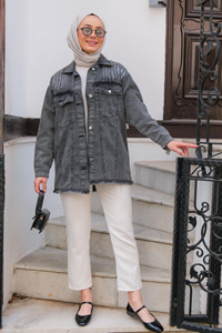 Omuz Pul Detay Kot Ceket Füme