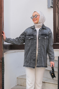 Omuz Pul Detay Kot Ceket Füme