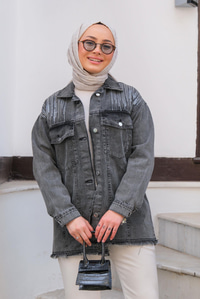 Omuz Pul Detay Kot Ceket Füme