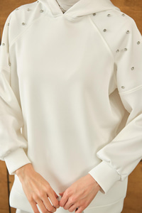 Omuz Taş Detay Kapüşonlu Takım Beyaz