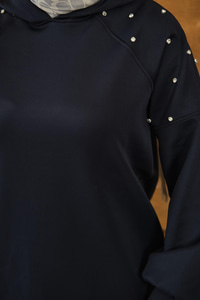 Omuz Taş Detay Kapüşonlu Takım Lacivert