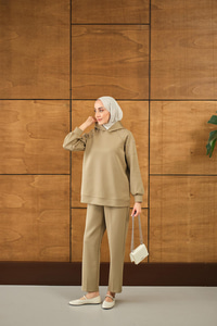 Omuz Taş Detay Kapüşonlu Takım Yeşil