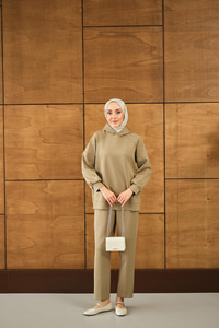 Omuz Taş Detay Kapüşonlu Takım Yeşil