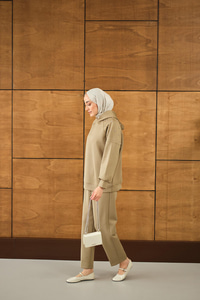 Omuz Taş Detay Kapüşonlu Takım Yeşil