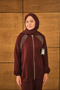 Omuz Taş Detay Takım Bordo