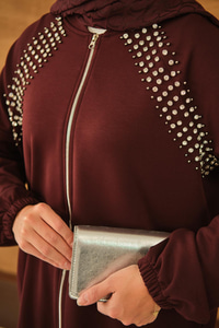 Omuz Taş Detay Takım Bordo