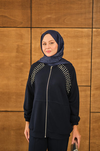 Omuz Taş Detay Takım Lacivert