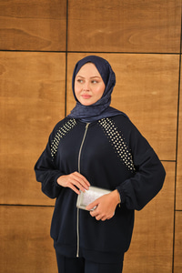 Omuz Taş Detay Takım Lacivert