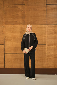 Omuz Taş Detay Takım Siyah