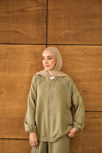 Omuz Taş Detay Takım Yeşil