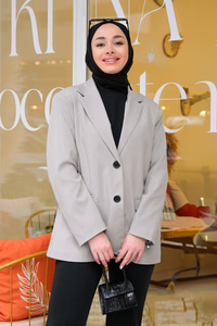 Omuz Vatkalı Blazer Ceket Gri