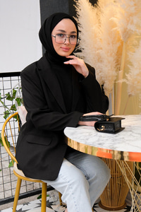 Omuz Vatkalı Blazer Ceket Siyah