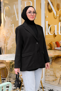 Omuz Vatkalı Blazer Ceket Siyah