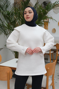 Omuz Vatkalı Oversize Sweat Beyaz