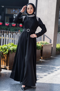 Uygun Fiyatlı OMUZ YAKA TASLI ABIYE SIYAH | Loccomoda.com 