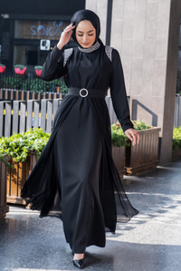 Uygun Fiyatlı OMUZ YAKA TASLI ABIYE SIYAH | Loccomoda.com 