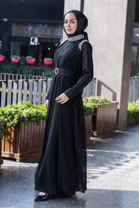 Uygun Fiyatlı OMUZ YAKA TASLI ABIYE SIYAH | Loccomoda.com 