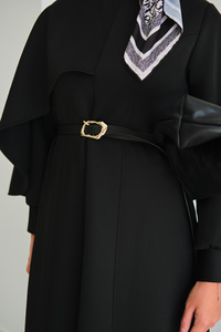 Omuzdan Şallı Scuba Elbise Siyah