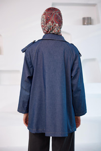 Omuzları Apolet Detaylı Jean Ceket Mavi