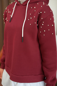 Omuzları Boncuk Detay İkili Takım Bordo