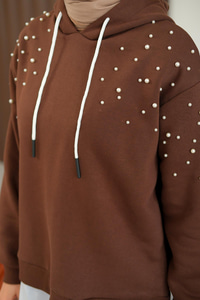 Omuzları Boncuk Detay İkili Takım Kahverengi