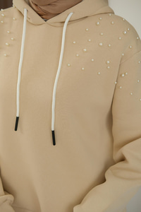 Omuzları Boncuk Detay İkili Takım Krem