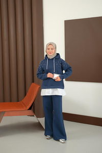 Omuzları Boncuk Detay İkili Takım Lacivert