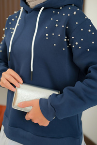 Omuzları Boncuk Detay İkili Takım Lacivert