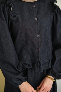 Omuzları Ve Beli Fırfır Detaylı Etekli Takım Lacivert