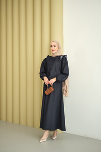 Omuzları Ve Beli Fırfır Detaylı Etekli Takım Lacivert