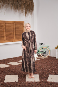 Ön Bağlama Detay Şifon Elbise Kahverengi