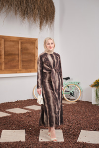 Ön Bağlama Detay Şifon Elbise Kahverengi